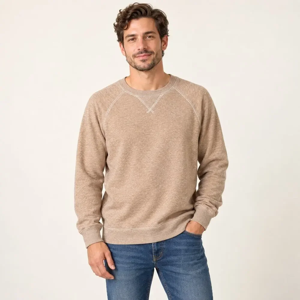 J.Crew Sweatshirt MENS L Tan Crewneck Fleece Raglan Cotton Blend Heritage Sport